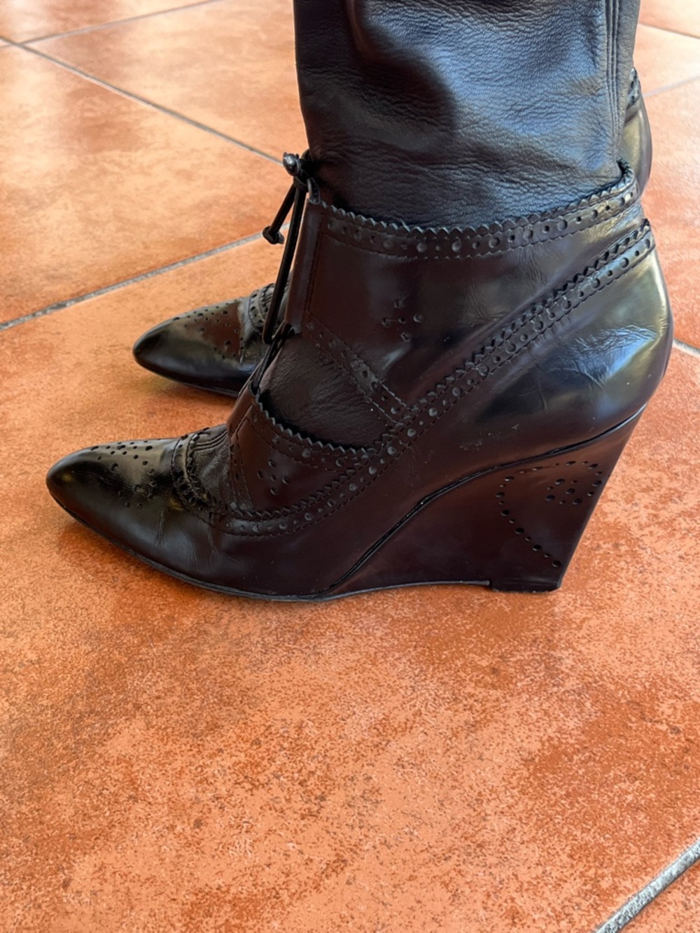 Rare Givenchy Thigh High Lace Up Leather Wedge Boots - Picture 6 of 10